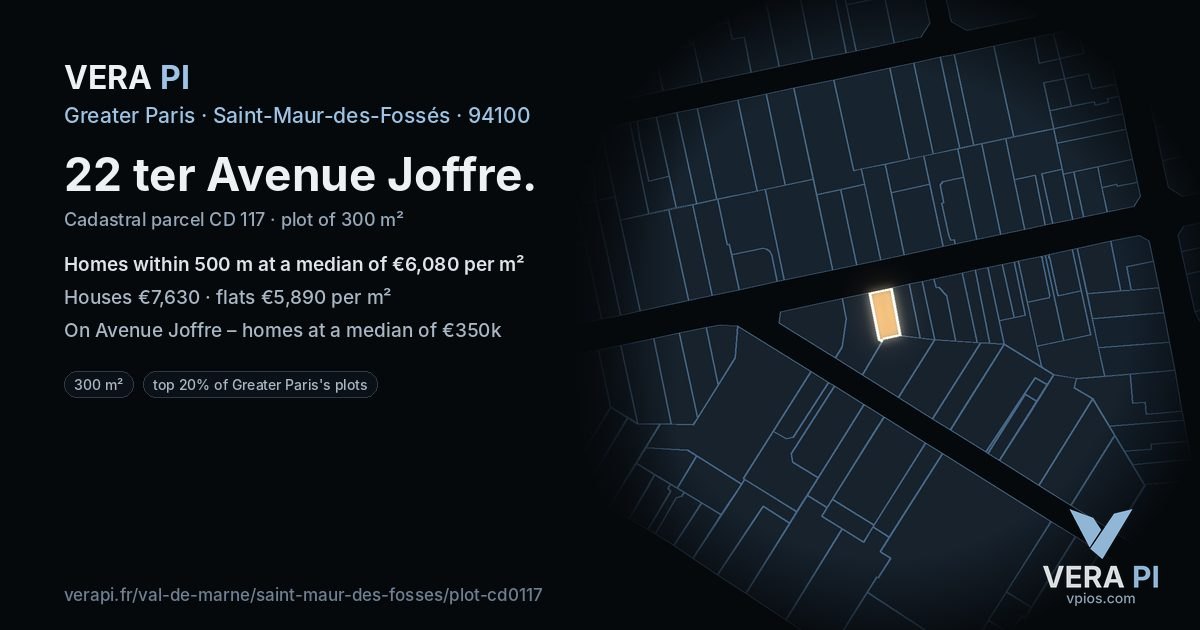 22 ter Avenue Joffre, Saint-Maur-des-Fossés at night – the plot lit, the parcels around coloured by the prices near them