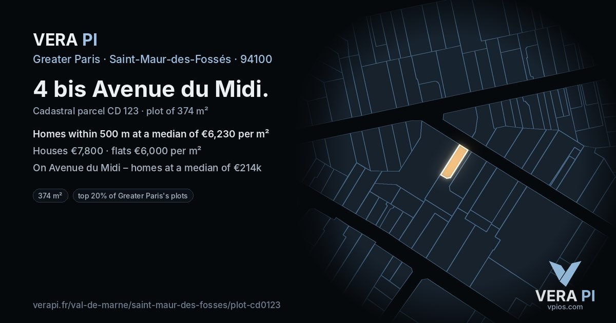 4 bis Avenue du Midi, Saint-Maur-des-Fossés at night – the plot lit, the parcels around coloured by the prices near them