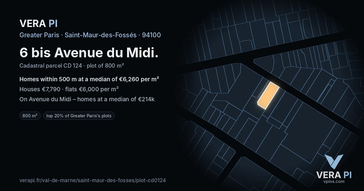 6 bis Avenue du Midi, Saint-Maur-des-Fossés at night – the plot lit, the parcels around coloured by the prices near them