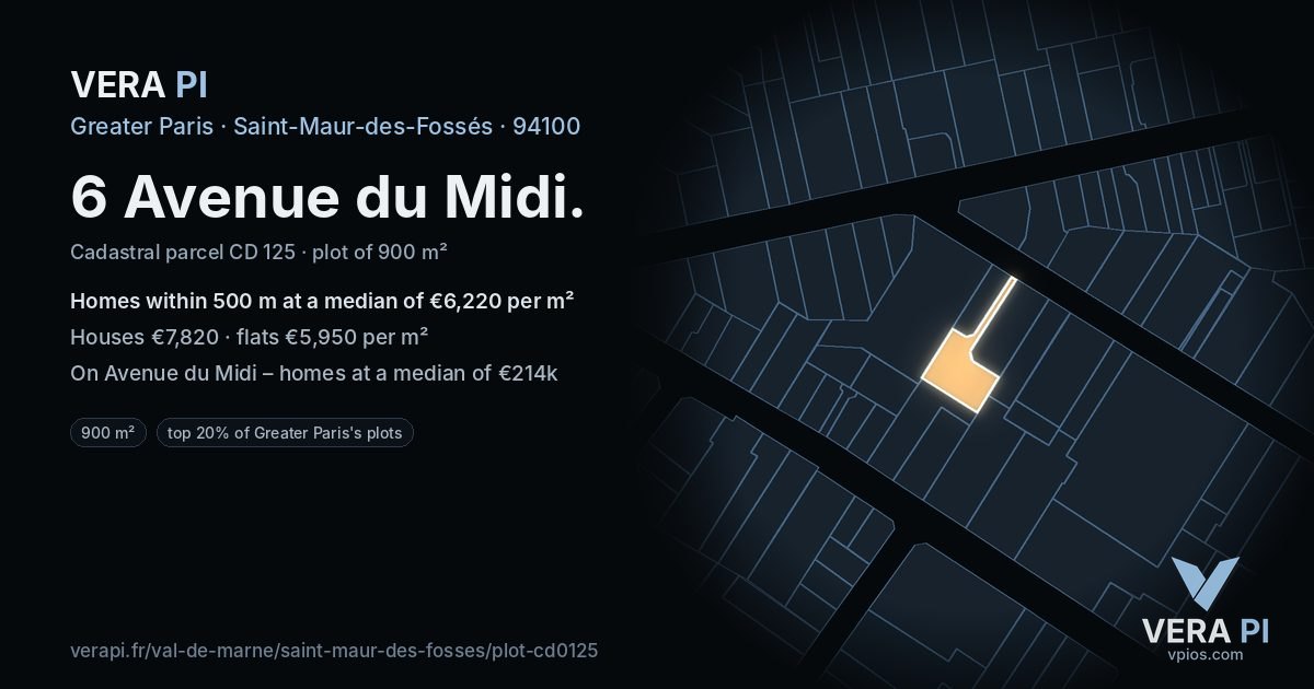 6 Avenue du Midi, Saint-Maur-des-Fossés at night – the plot lit, the parcels around coloured by the prices near them