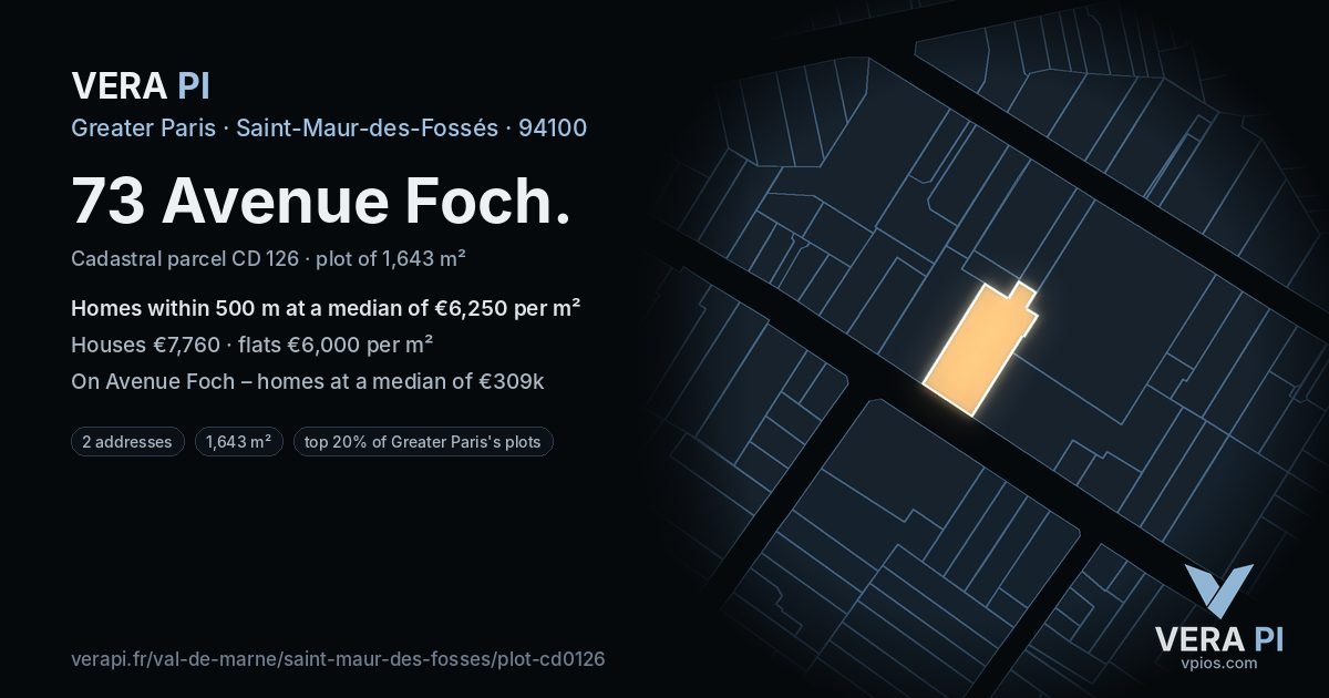 73 Avenue Foch, Saint-Maur-des-Fossés at night – the plot lit, the parcels around coloured by the prices near them