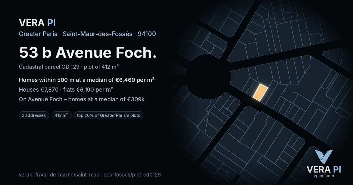 53 b Avenue Foch, Saint-Maur-des-Fossés at night – the plot lit, the parcels around coloured by the prices near them