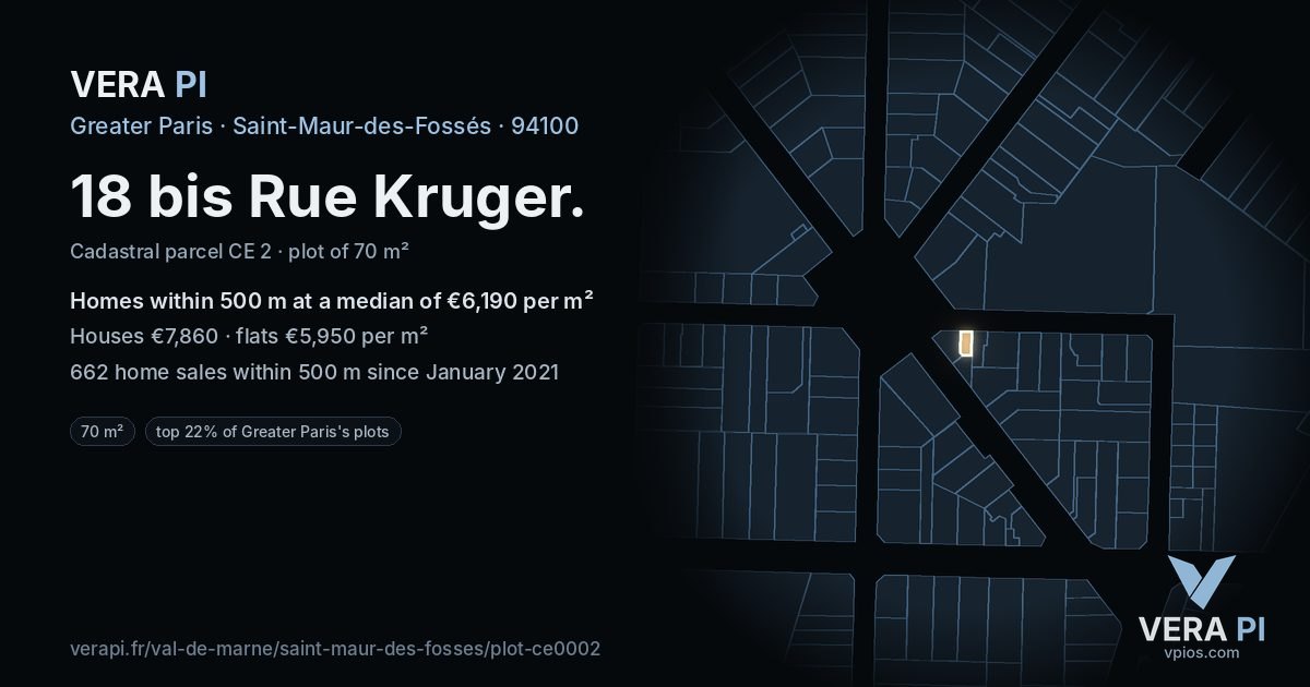 18 bis Rue Kruger, Saint-Maur-des-Fossés at night – the plot lit, the parcels around coloured by the prices near them