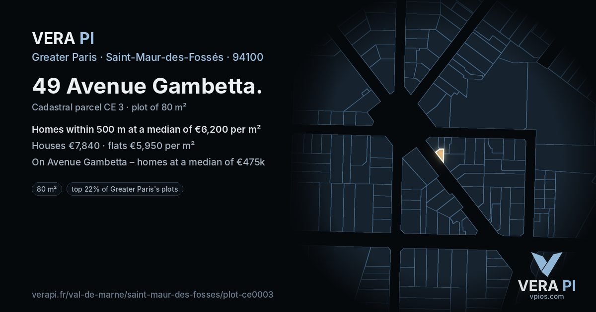 49 Avenue Gambetta, Saint-Maur-des-Fossés at night – the plot lit, the parcels around coloured by the prices near them