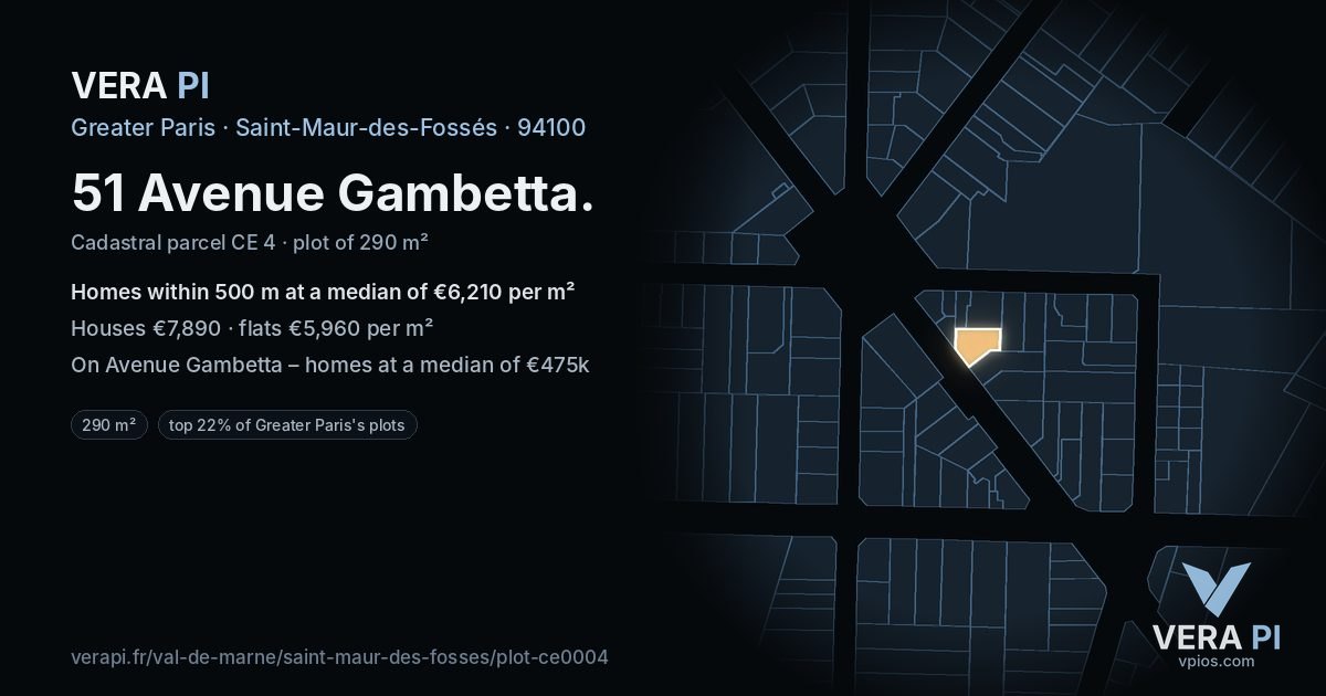 51 Avenue Gambetta, Saint-Maur-des-Fossés at night – the plot lit, the parcels around coloured by the prices near them