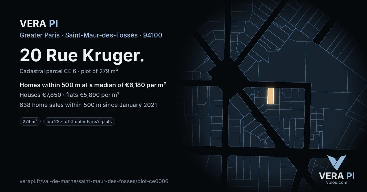 20 Rue Kruger, Saint-Maur-des-Fossés at night – the plot lit, the parcels around coloured by the prices near them
