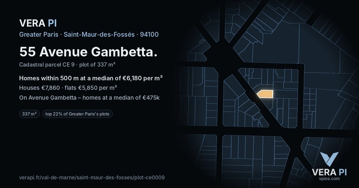 55 Avenue Gambetta, Saint-Maur-des-Fossés at night – the plot lit, the parcels around coloured by the prices near them