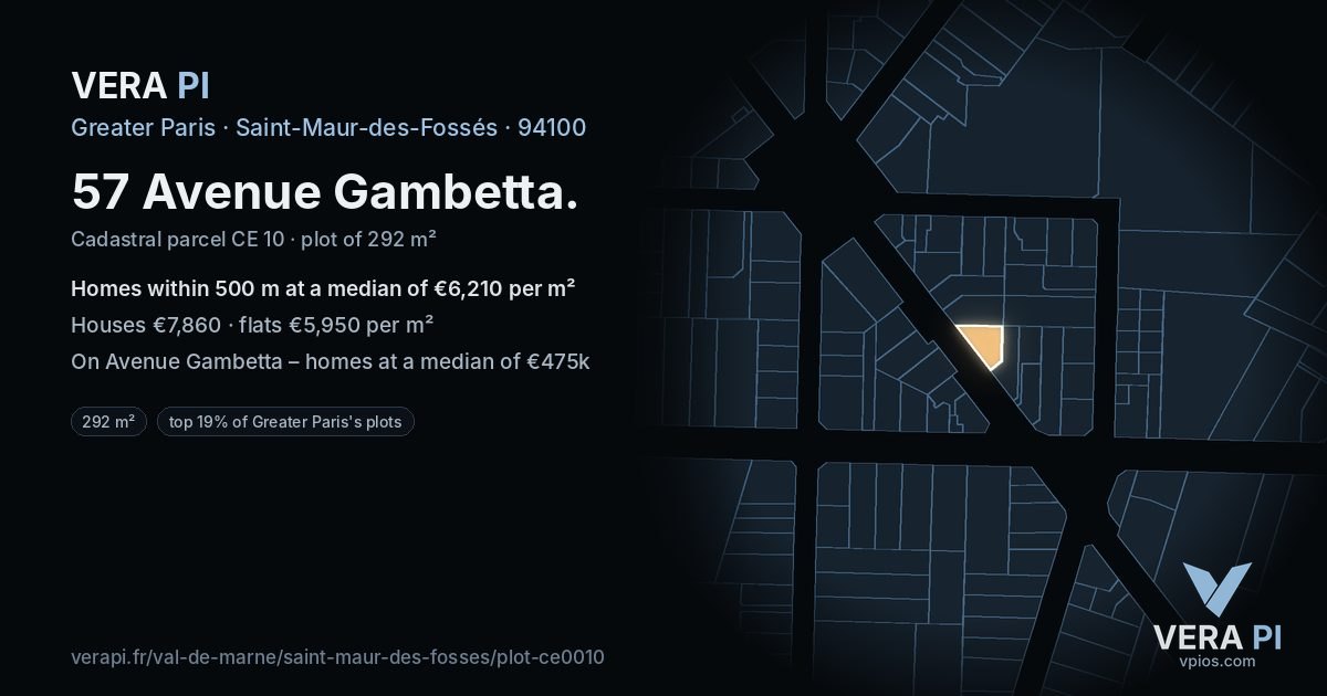 57 Avenue Gambetta, Saint-Maur-des-Fossés at night – the plot lit, the parcels around coloured by the prices near them