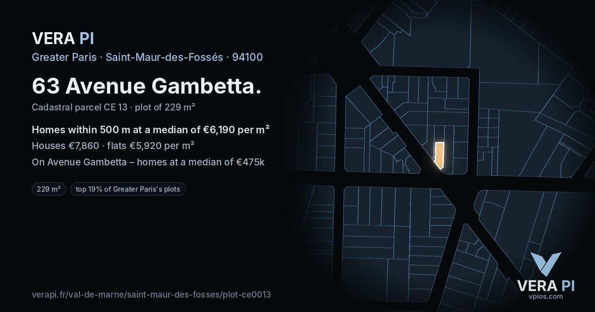 63 Avenue Gambetta, Saint-Maur-des-Fossés at night – the plot lit, the parcels around coloured by the prices near them