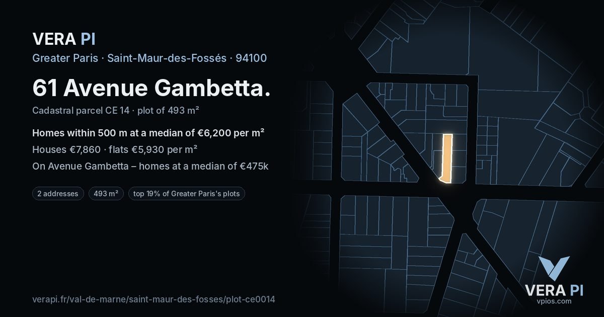 61 Avenue Gambetta, Saint-Maur-des-Fossés at night – the plot lit, the parcels around coloured by the prices near them
