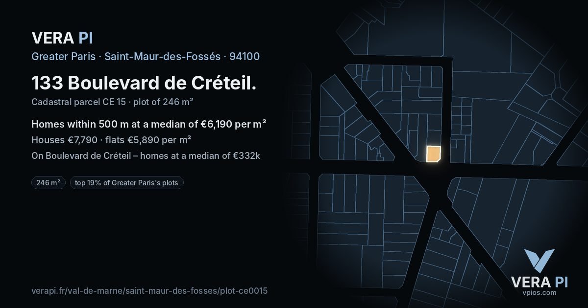 133 Boulevard de Créteil, Saint-Maur-des-Fossés at night – the plot lit, the parcels around coloured by the prices near them