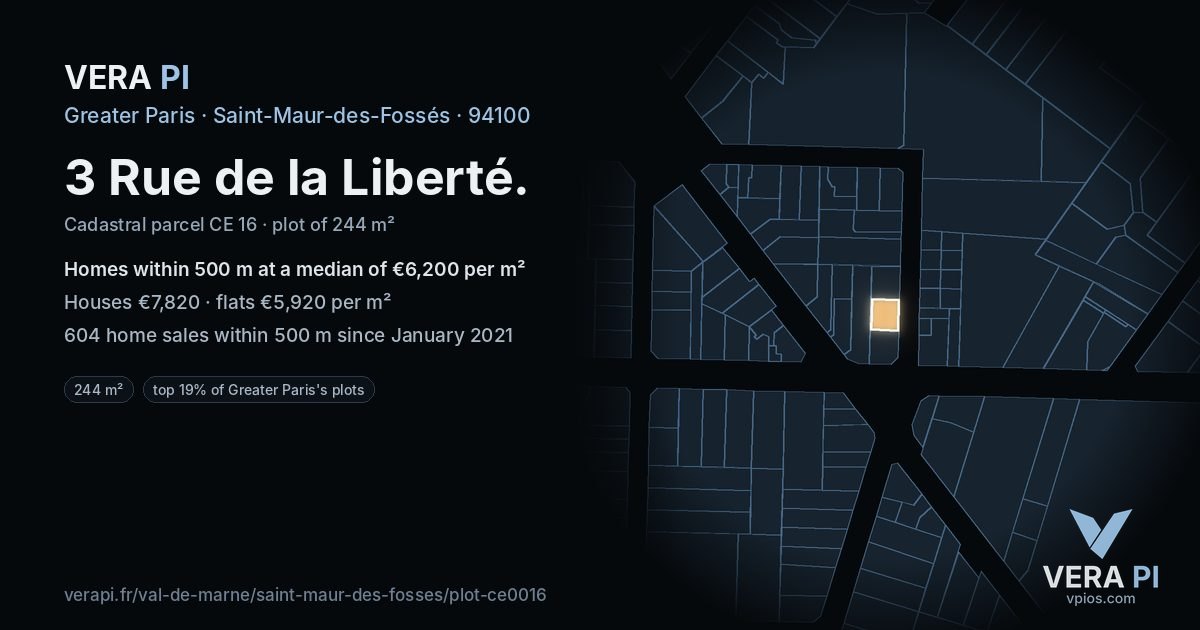 3 Rue de la Liberté, Saint-Maur-des-Fossés at night – the plot lit, the parcels around coloured by the prices near them