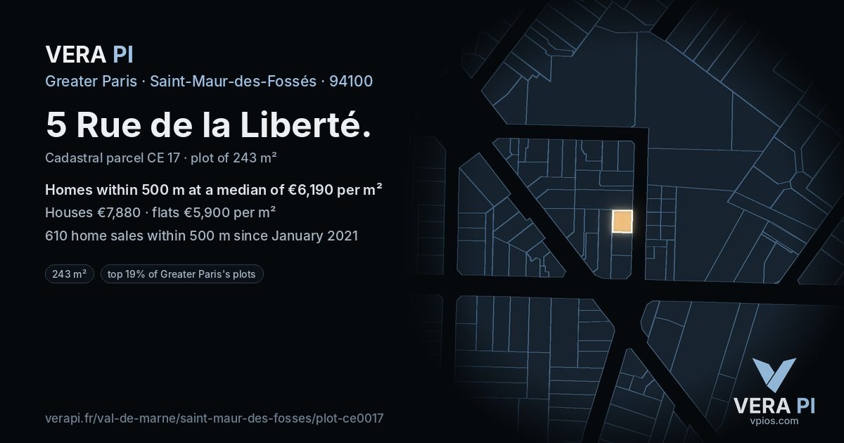 5 Rue de la Liberté, Saint-Maur-des-Fossés at night – the plot lit, the parcels around coloured by the prices near them