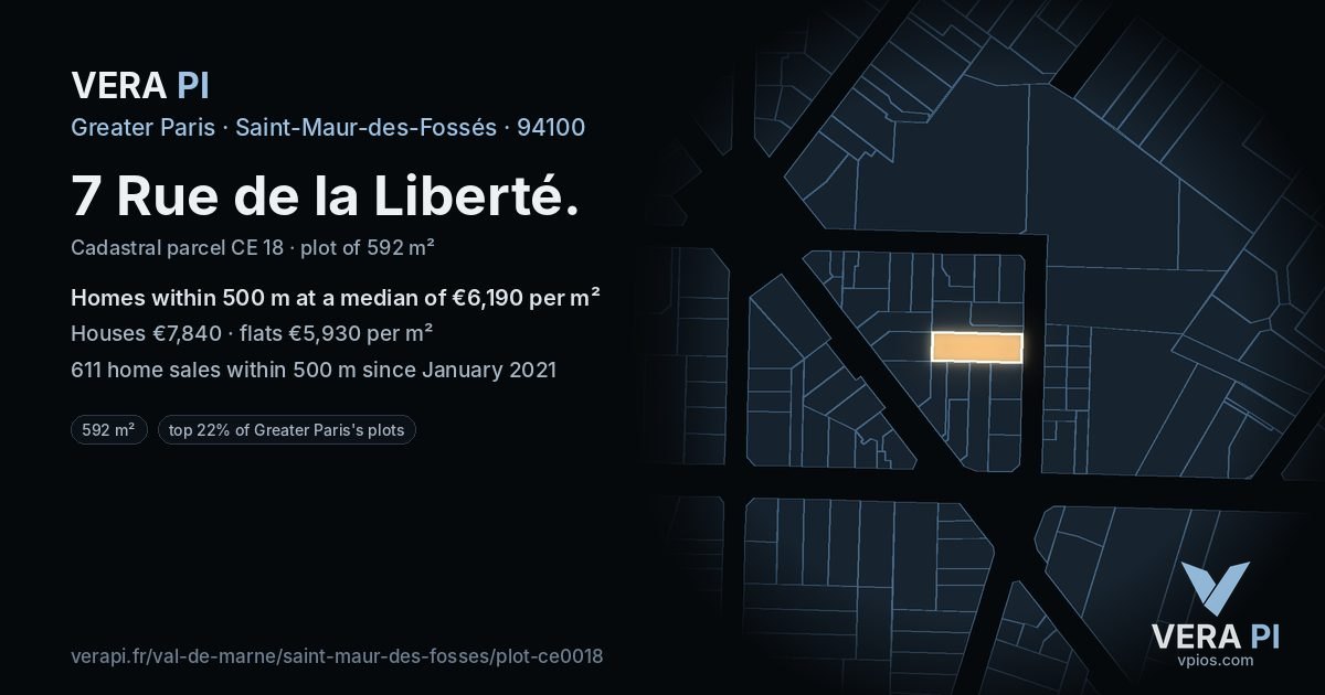 7 Rue de la Liberté, Saint-Maur-des-Fossés at night – the plot lit, the parcels around coloured by the prices near them