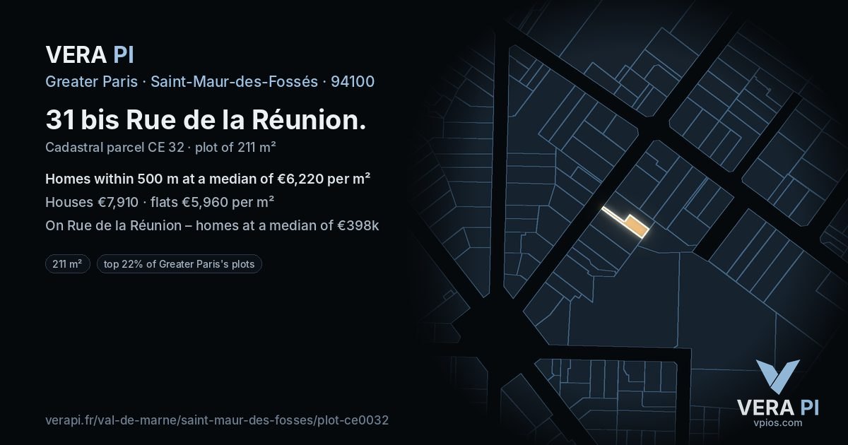 31 bis Rue de la Réunion, Saint-Maur-des-Fossés at night – the plot lit, the parcels around coloured by the prices near them