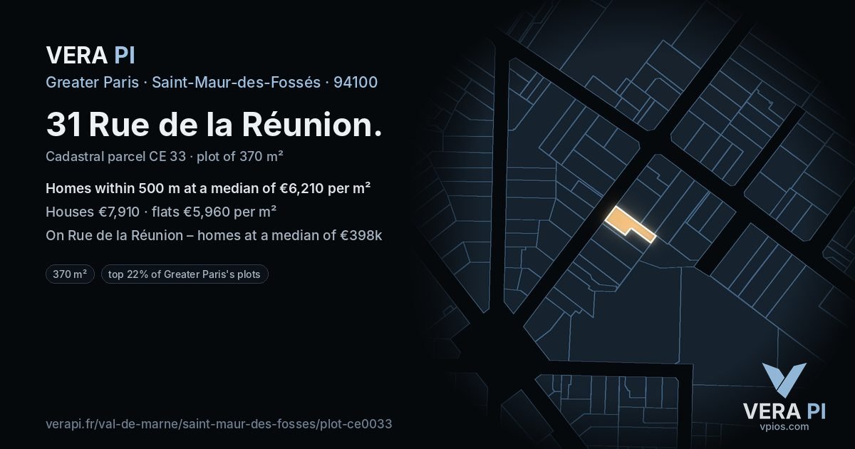 31 Rue de la Réunion, Saint-Maur-des-Fossés at night – the plot lit, the parcels around coloured by the prices near them