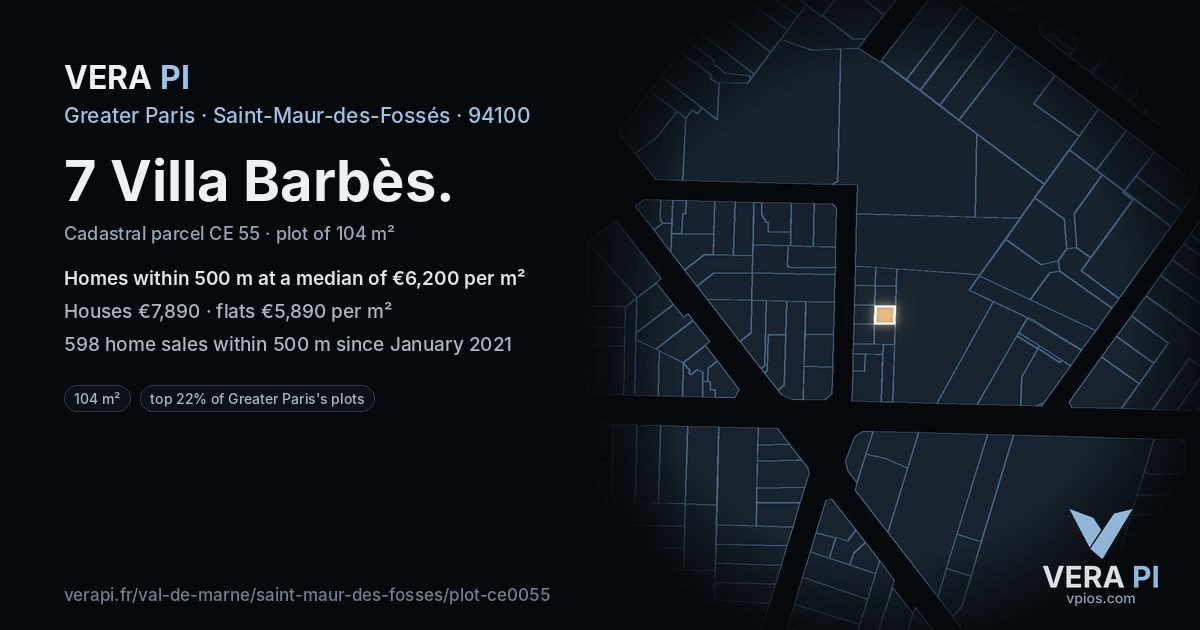 7 Villa Barbès, Saint-Maur-des-Fossés at night – the plot lit, the parcels around coloured by the prices near them