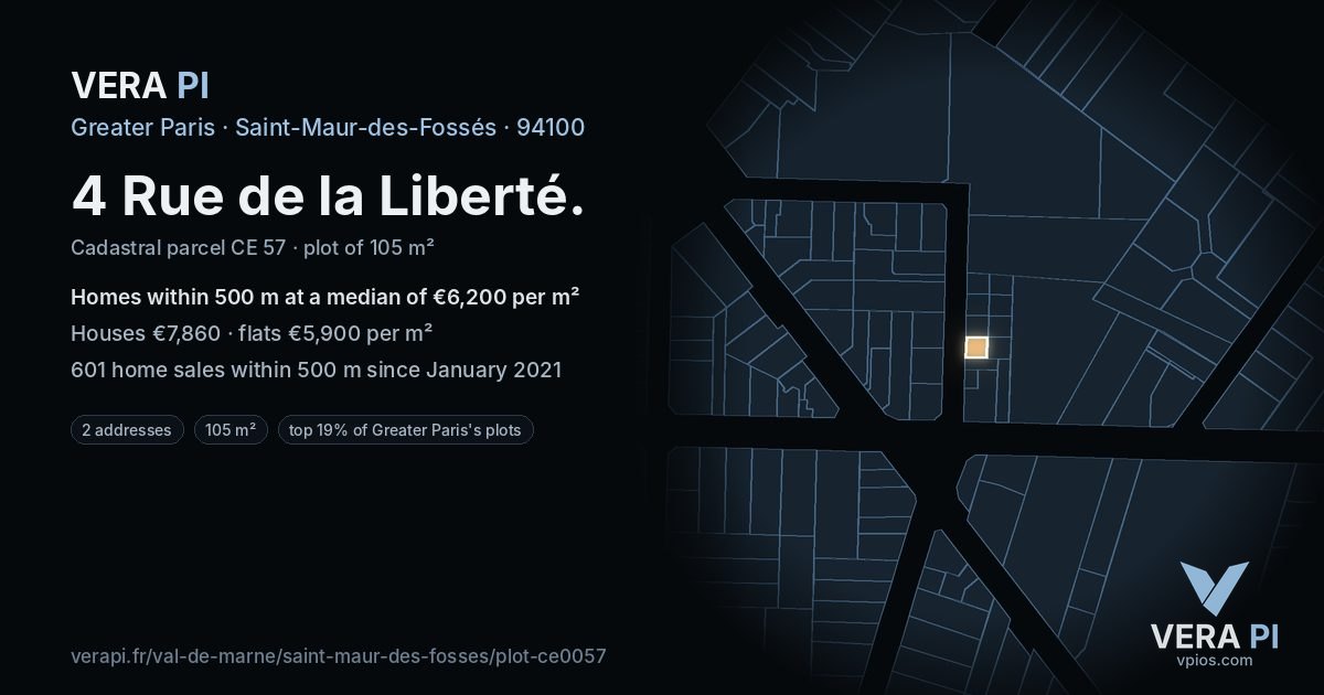 4 Rue de la Liberté, Saint-Maur-des-Fossés at night – the plot lit, the parcels around coloured by the prices near them