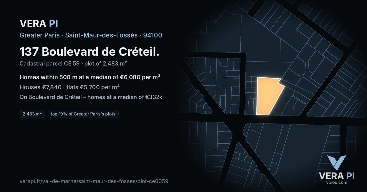 137 Boulevard de Créteil, Saint-Maur-des-Fossés at night – the plot lit, the parcels around coloured by the prices near them