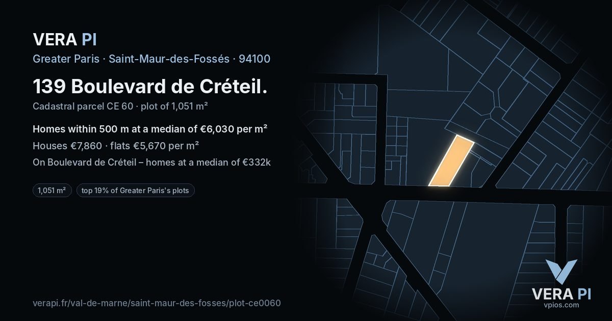 139 Boulevard de Créteil, Saint-Maur-des-Fossés at night – the plot lit, the parcels around coloured by the prices near them