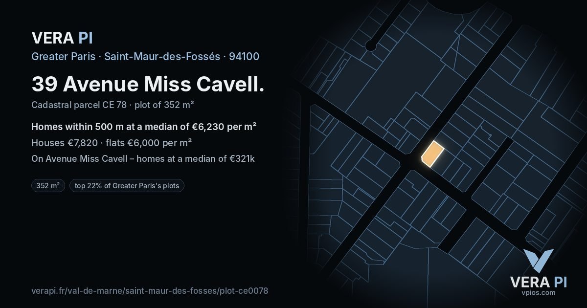 39 Avenue Miss Cavell, Saint-Maur-des-Fossés at night – the plot lit, the parcels around coloured by the prices near them