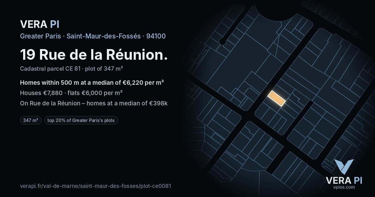 19 Rue de la Réunion, Saint-Maur-des-Fossés at night – the plot lit, the parcels around coloured by the prices near them