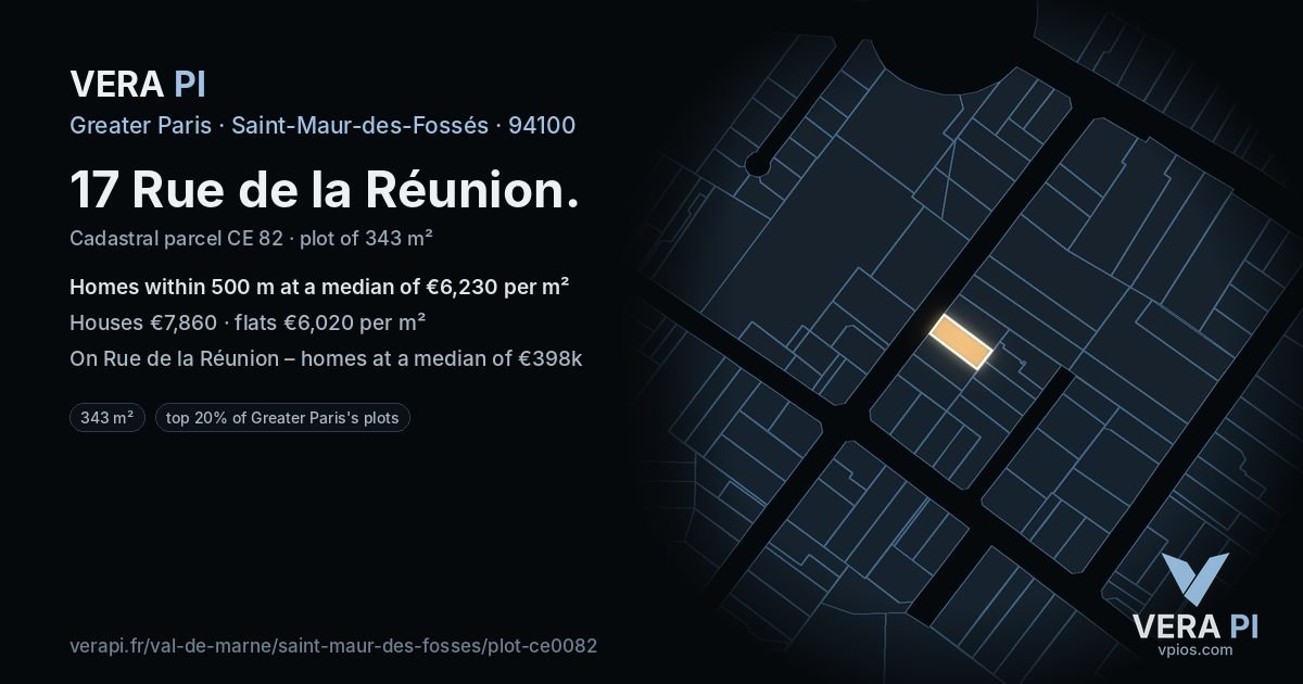 17 Rue de la Réunion, Saint-Maur-des-Fossés at night – the plot lit, the parcels around coloured by the prices near them