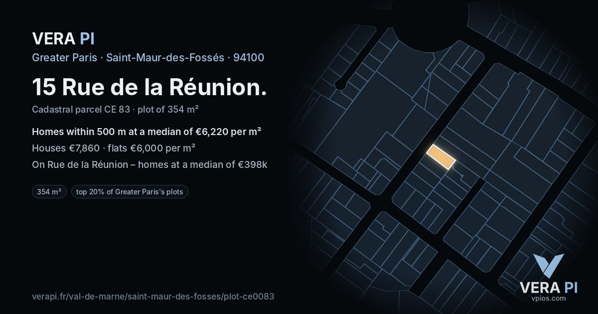 15 Rue de la Réunion, Saint-Maur-des-Fossés at night – the plot lit, the parcels around coloured by the prices near them