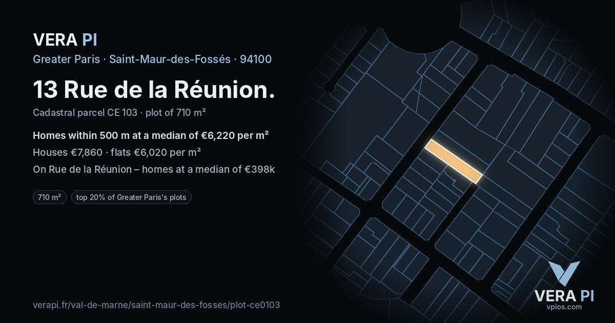 13 Rue de la Réunion, Saint-Maur-des-Fossés at night – the plot lit, the parcels around coloured by the prices near them
