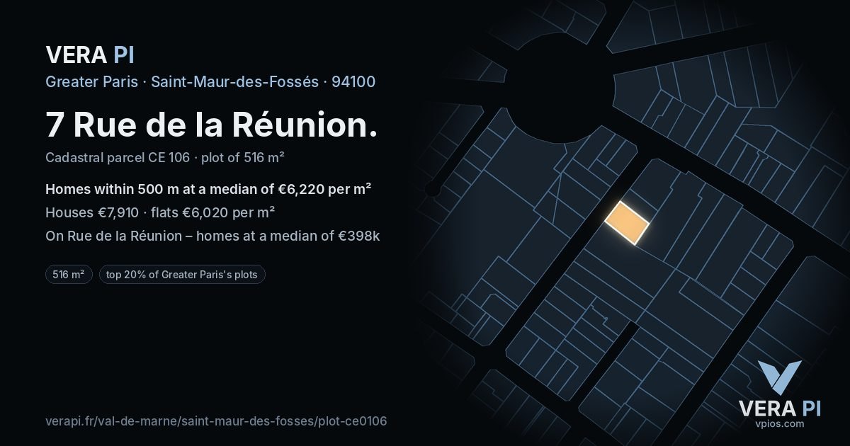 7 Rue de la Réunion, Saint-Maur-des-Fossés at night – the plot lit, the parcels around coloured by the prices near them