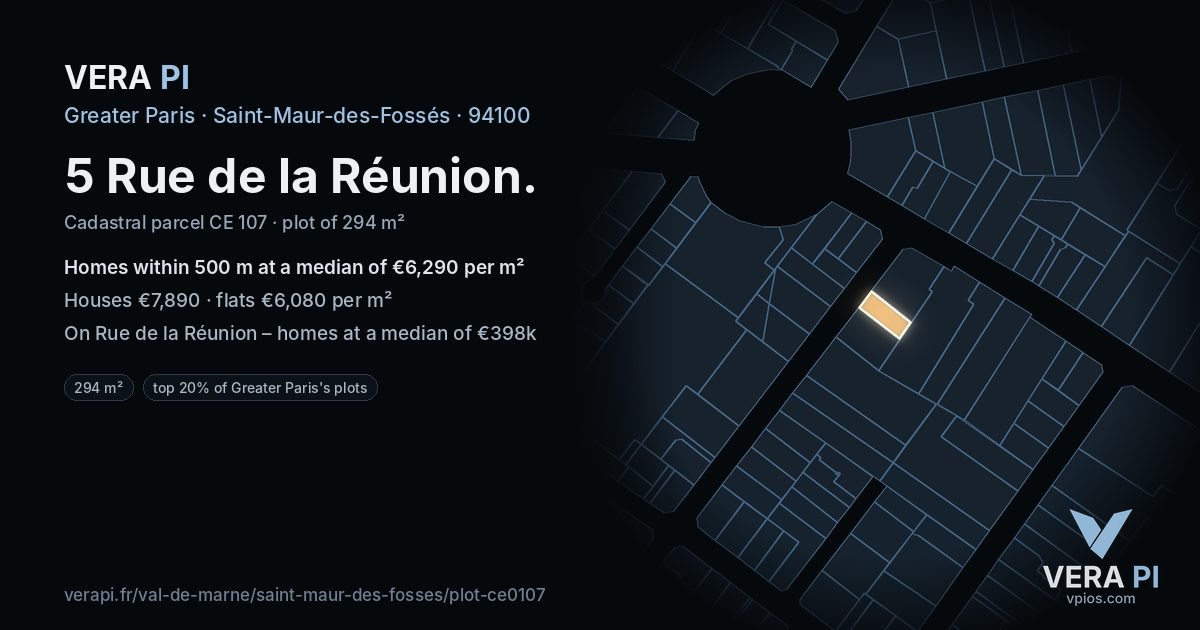 5 Rue de la Réunion, Saint-Maur-des-Fossés at night – the plot lit, the parcels around coloured by the prices near them