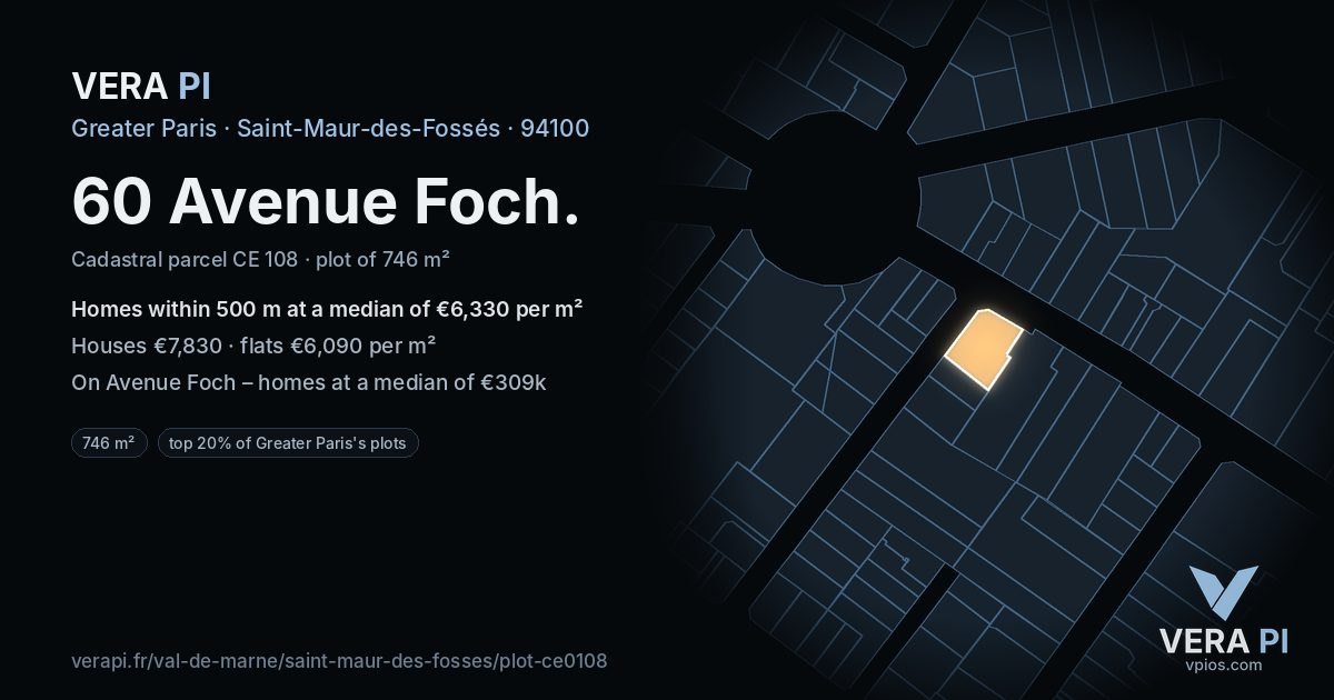 60 Avenue Foch, Saint-Maur-des-Fossés at night – the plot lit, the parcels around coloured by the prices near them