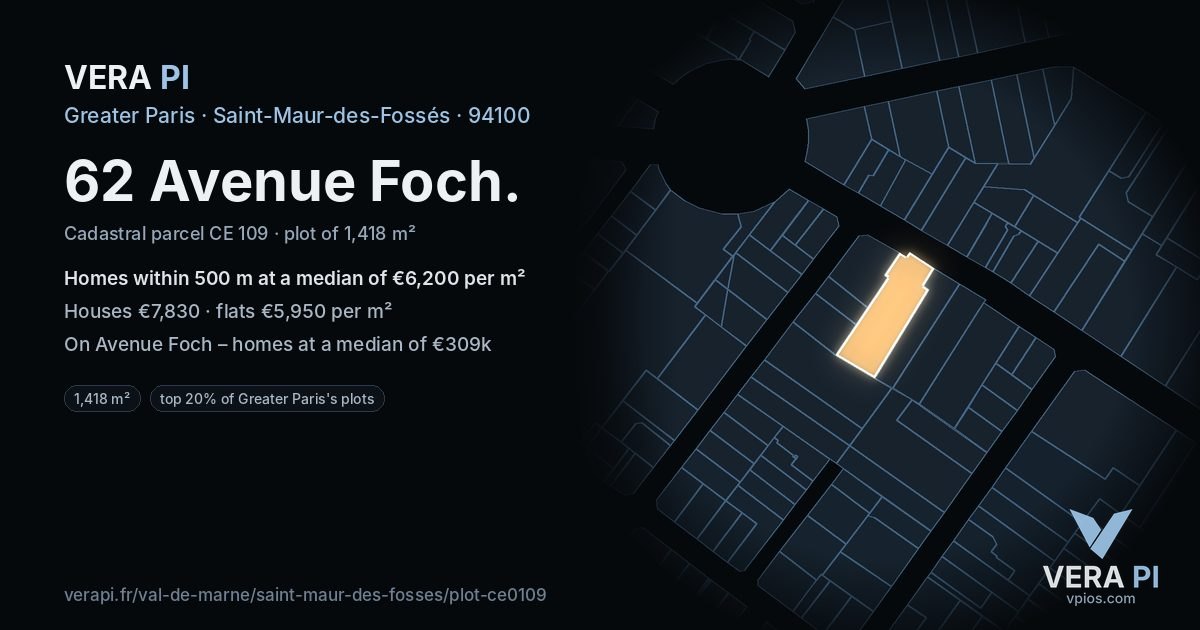 62 Avenue Foch, Saint-Maur-des-Fossés at night – the plot lit, the parcels around coloured by the prices near them