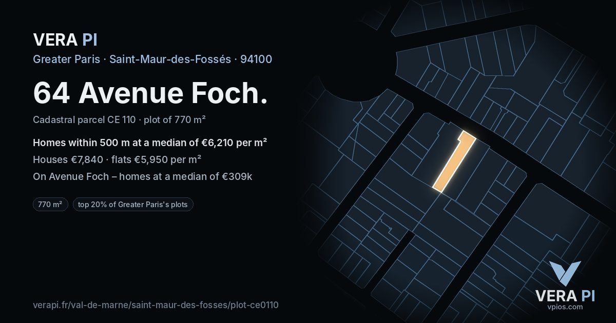 64 Avenue Foch, Saint-Maur-des-Fossés at night – the plot lit, the parcels around coloured by the prices near them