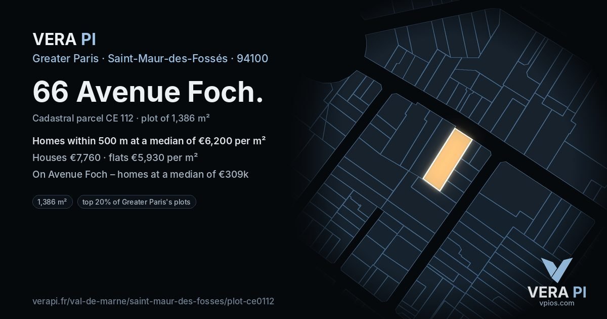 66 Avenue Foch, Saint-Maur-des-Fossés at night – the plot lit, the parcels around coloured by the prices near them