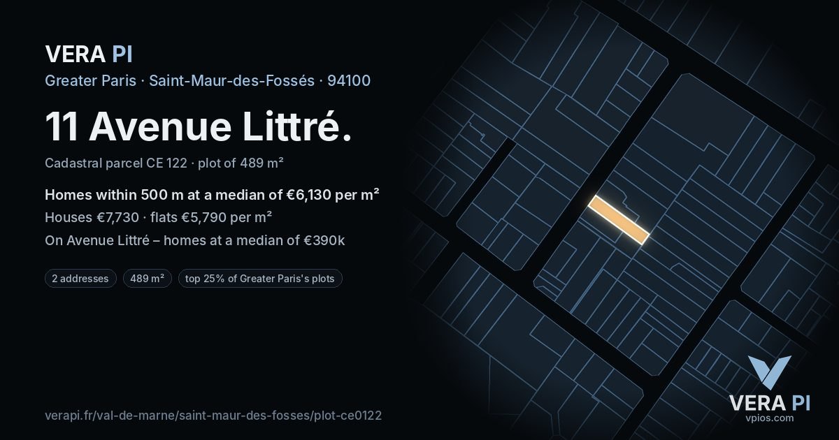 11 Avenue Littré, Saint-Maur-des-Fossés at night – the plot lit, the parcels around coloured by the prices near them