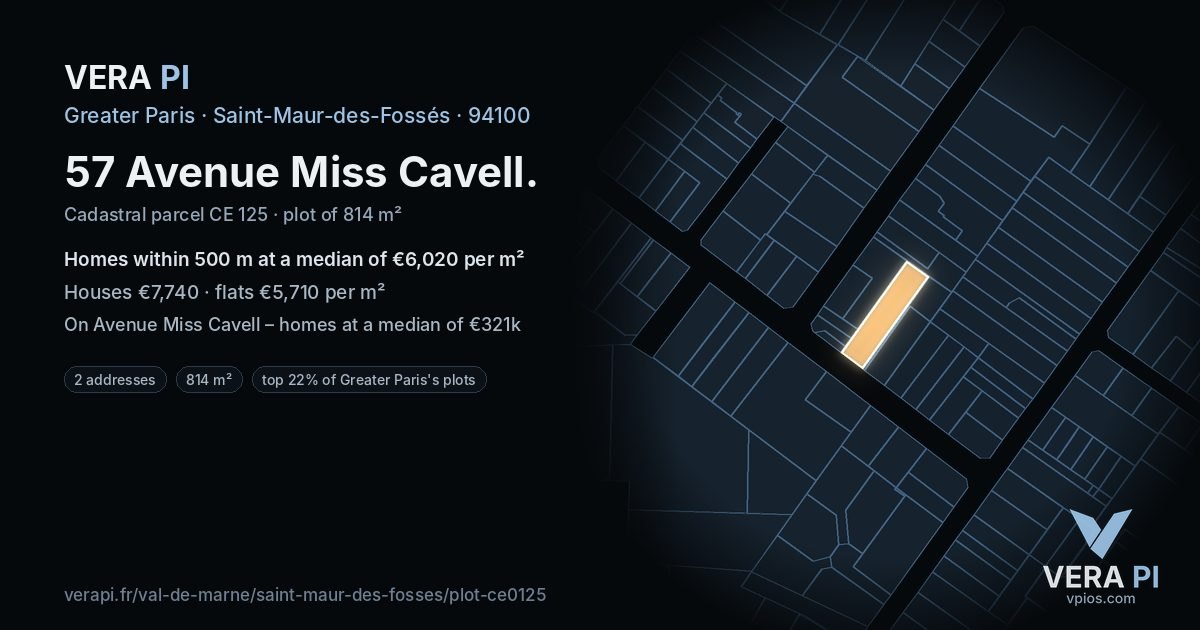 57 Avenue Miss Cavell, Saint-Maur-des-Fossés at night – the plot lit, the parcels around coloured by the prices near them