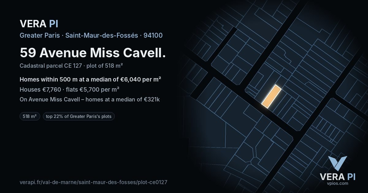 59 Avenue Miss Cavell, Saint-Maur-des-Fossés at night – the plot lit, the parcels around coloured by the prices near them