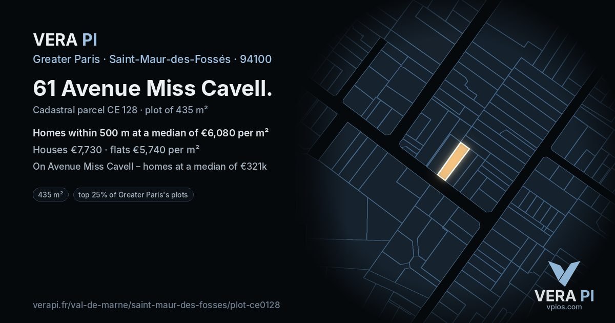 61 Avenue Miss Cavell, Saint-Maur-des-Fossés at night – the plot lit, the parcels around coloured by the prices near them