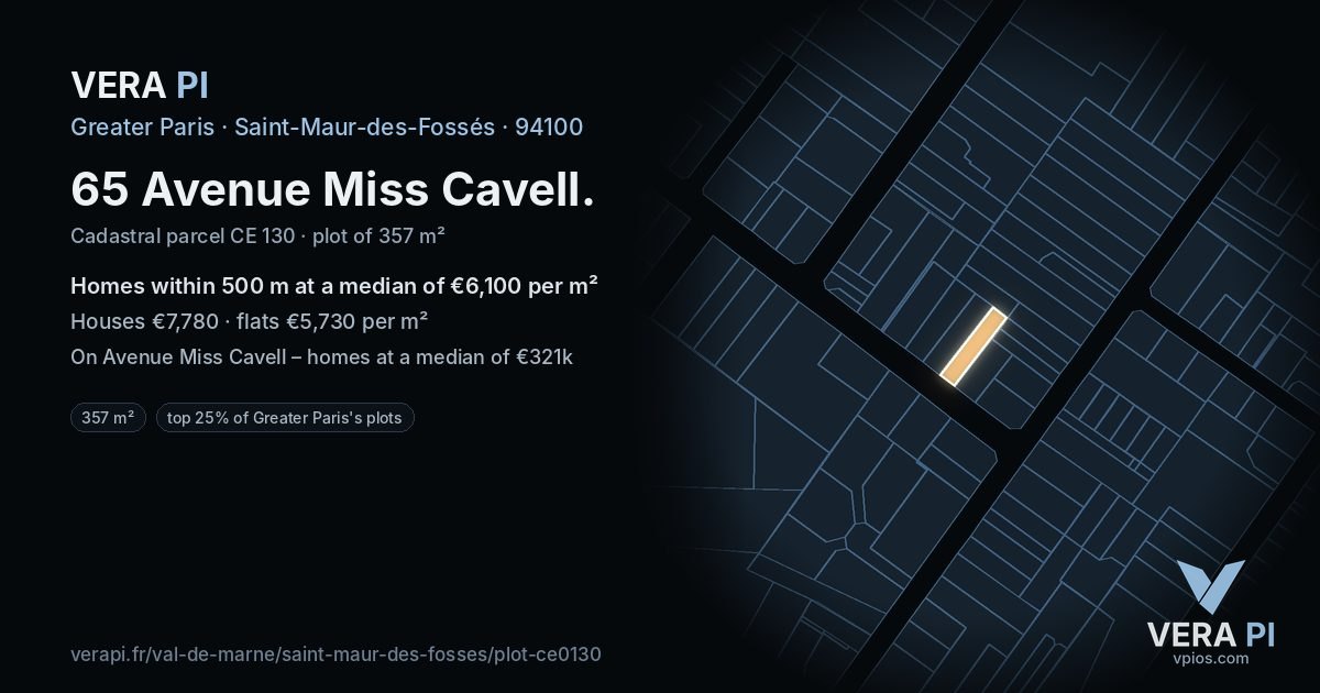 65 Avenue Miss Cavell, Saint-Maur-des-Fossés at night – the plot lit, the parcels around coloured by the prices near them