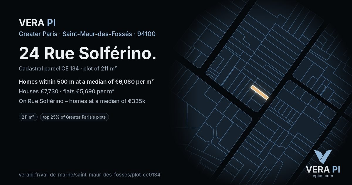 24 Rue Solférino, Saint-Maur-des-Fossés at night – the plot lit, the parcels around coloured by the prices near them