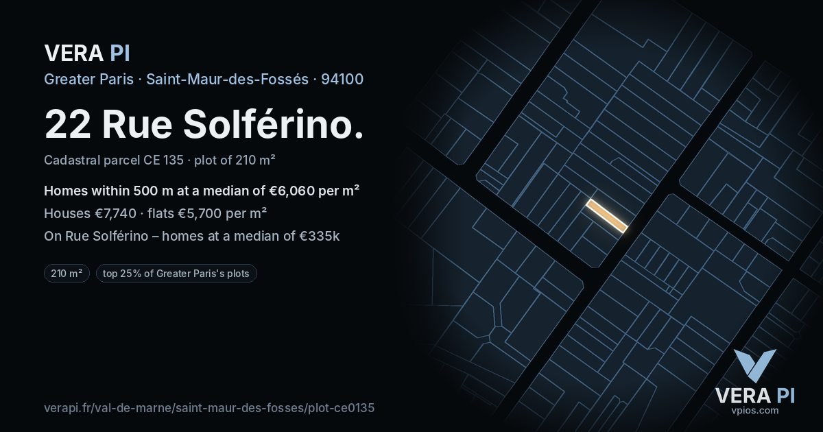22 Rue Solférino, Saint-Maur-des-Fossés at night – the plot lit, the parcels around coloured by the prices near them