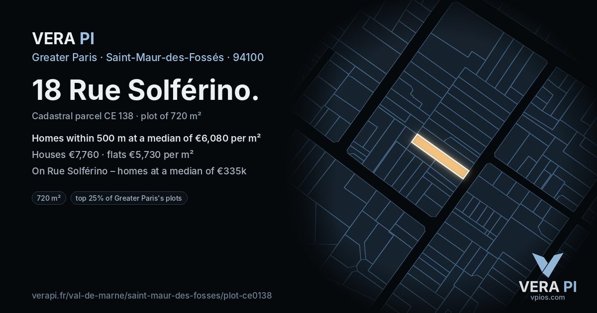 18 Rue Solférino, Saint-Maur-des-Fossés at night – the plot lit, the parcels around coloured by the prices near them