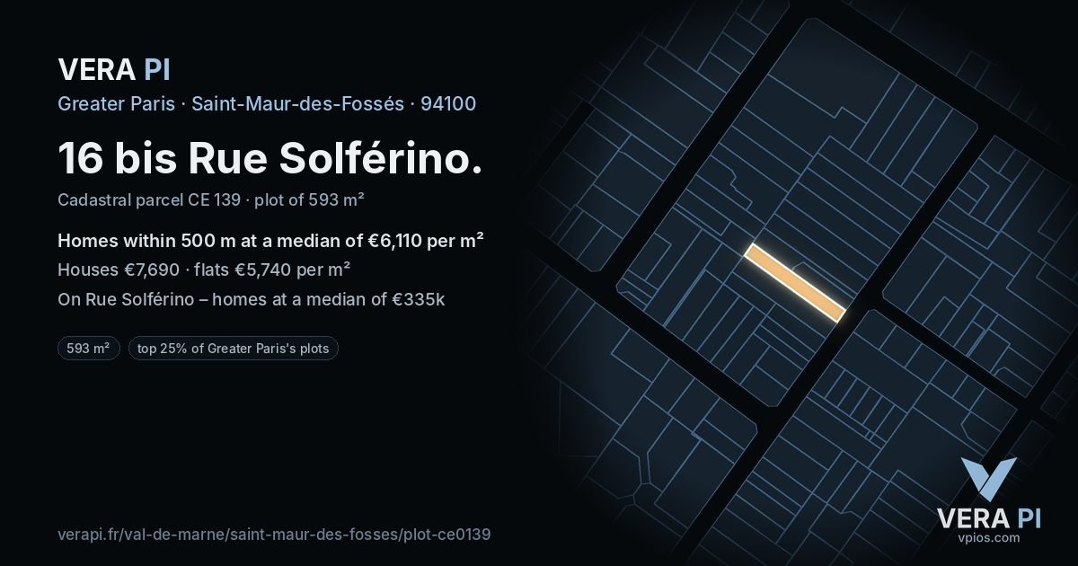 16 bis Rue Solférino, Saint-Maur-des-Fossés at night – the plot lit, the parcels around coloured by the prices near them