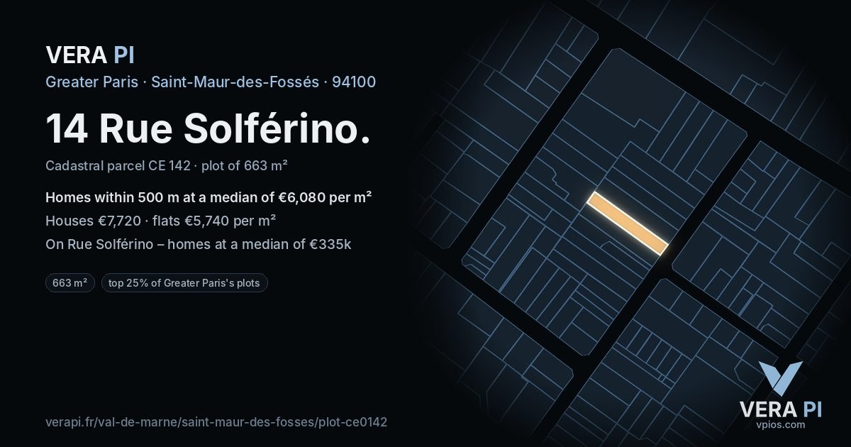 14 Rue Solférino, Saint-Maur-des-Fossés at night – the plot lit, the parcels around coloured by the prices near them