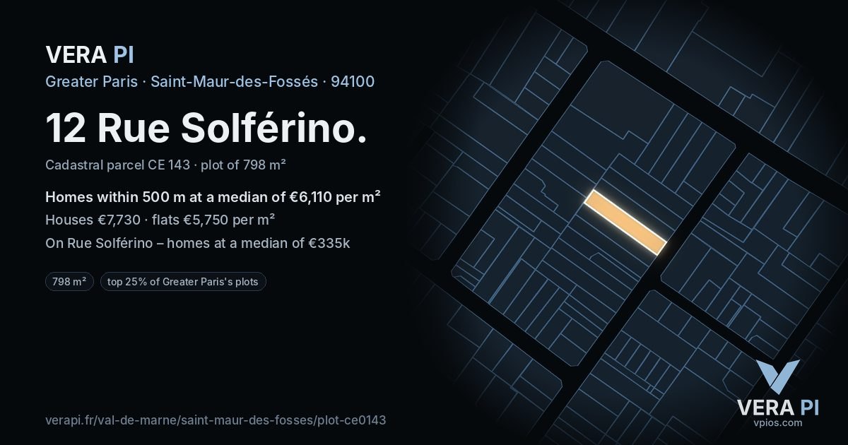 12 Rue Solférino, Saint-Maur-des-Fossés at night – the plot lit, the parcels around coloured by the prices near them