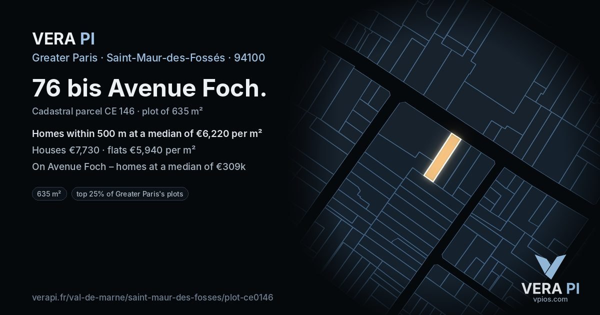 76 bis Avenue Foch, Saint-Maur-des-Fossés at night – the plot lit, the parcels around coloured by the prices near them