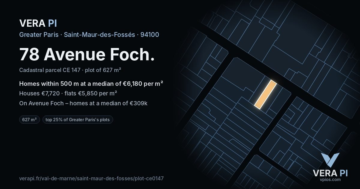 78 Avenue Foch, Saint-Maur-des-Fossés at night – the plot lit, the parcels around coloured by the prices near them
