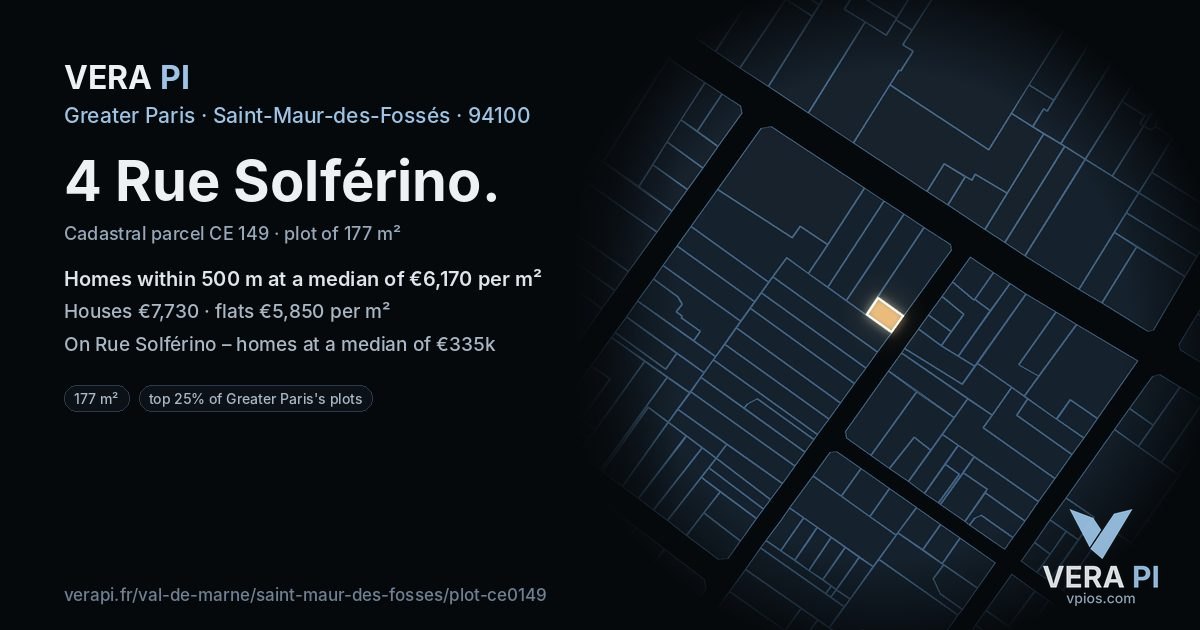 4 Rue Solférino, Saint-Maur-des-Fossés at night – the plot lit, the parcels around coloured by the prices near them