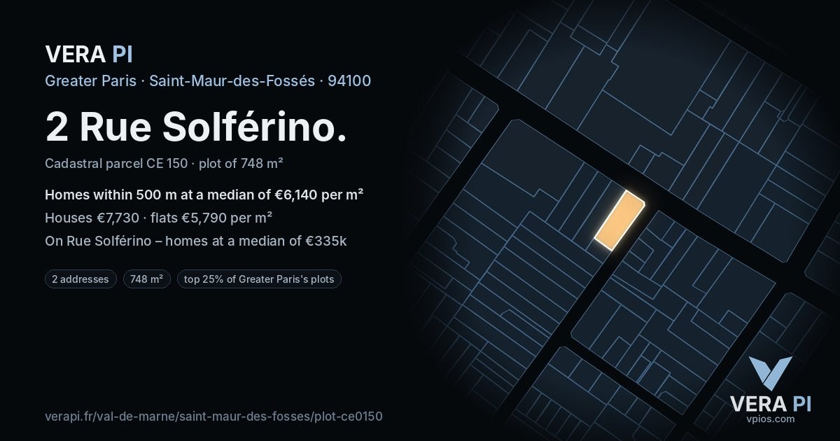 2 Rue Solférino, Saint-Maur-des-Fossés at night – the plot lit, the parcels around coloured by the prices near them